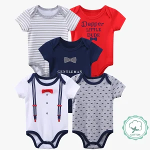 5pcs Baby Boys Short Sleeve Bodysuits