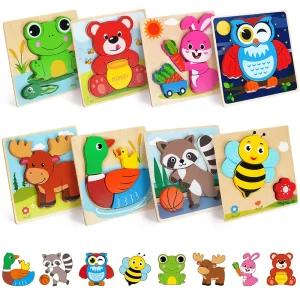8 Pack Animal Wooden Puzzles Toys For Toddlers Boys Girls, Learning Educational Preschool Christmas Birthday Thanksgiving Gift