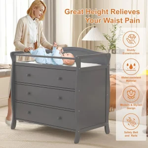 3 Drawers Wooden Diaper Changing Station