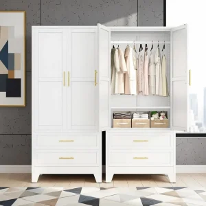 Metal Wardrobe with Hanging Rod and 2 Drawers